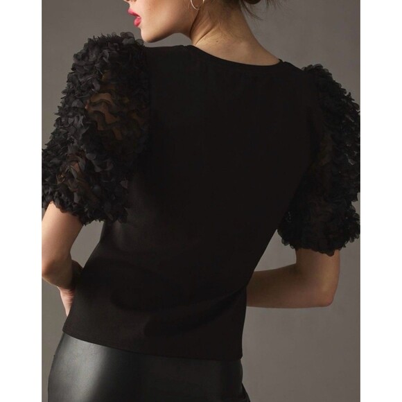 Anthropologie Flat Black Ruffle Puff Sleeve Pullover Shirt Top Women’s Sz S - Picture 2 of 12